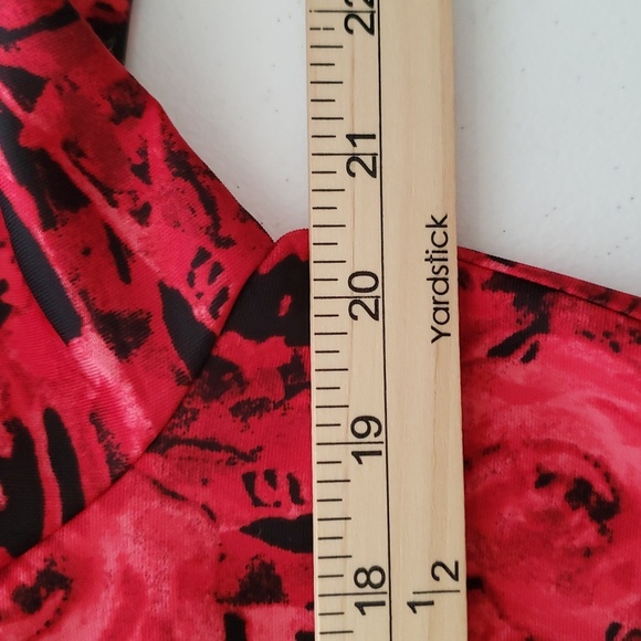 Julian Taylor Midi Dress 16 Red Black Gray Roses A-Line Wedding Guest Church - Picture 13 of 14